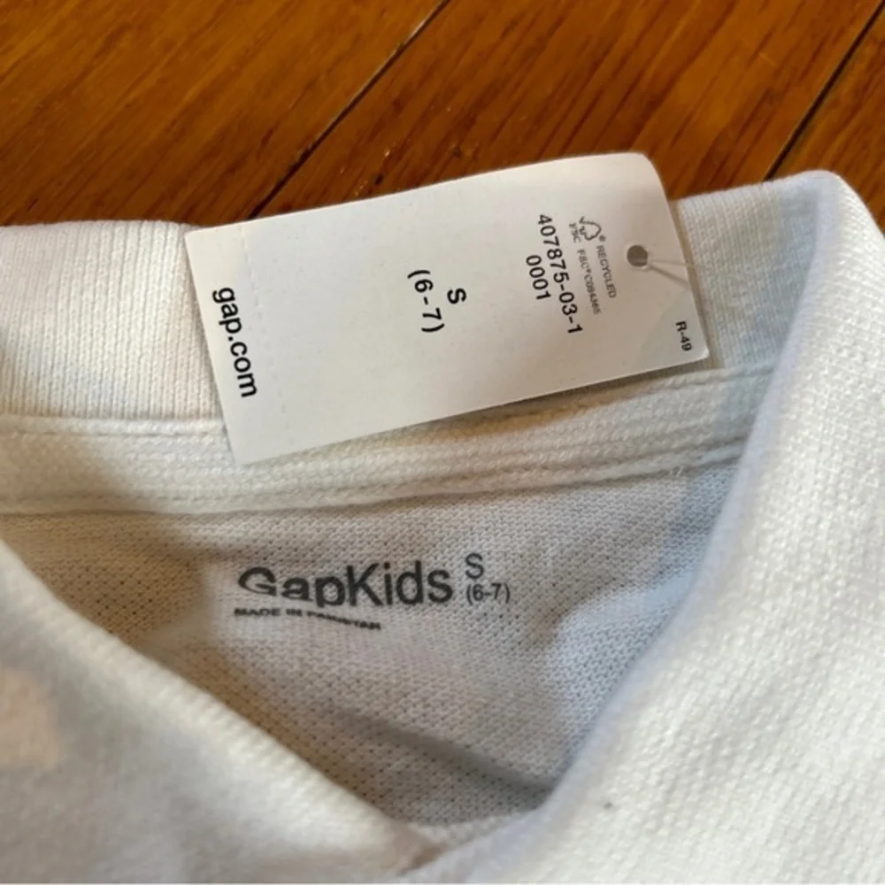 New gap Kids White Polo Short Sleeve Casual Shirt Uniform School Girls Size 6-7